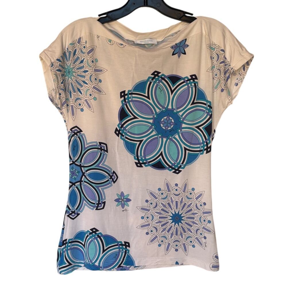 Emilio Pucci Y2K Lightweight Mandala Print Bateau Neck T Shirt size S/M Pls Read